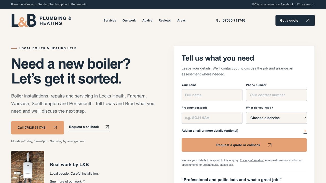 L&B Plumbing & Heating’s completed website